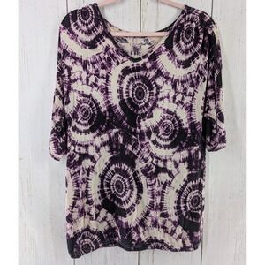 Ana‎ Size Large Womens Multi Color V Neck Short Sleeve Casual Top